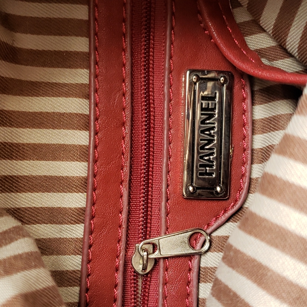 Hananel Silver Stud Red LeatherHandbag - Picture 3 of 3